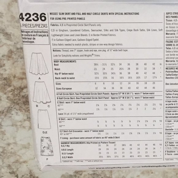 Simplicity Pattern #4236 - 6 Skirts - NEW! - Picture 2 of 3